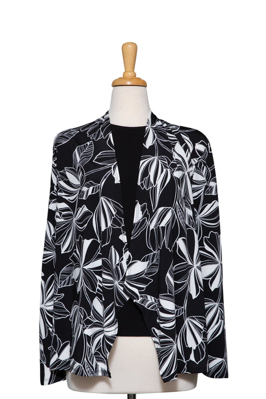 Plus Size Two Piece Black and White Floral Microfiber Shawl Collar  Set