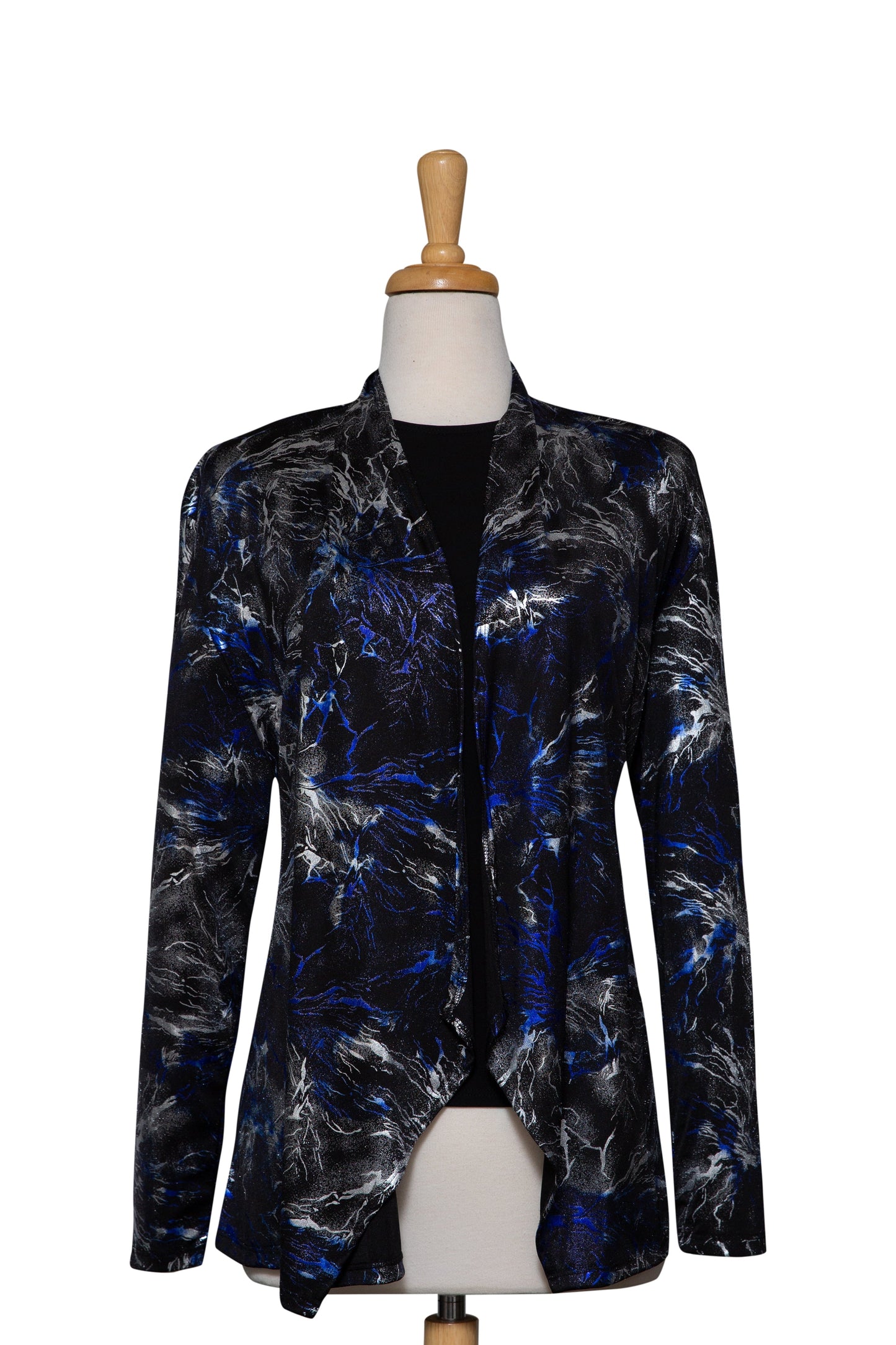 Plus Size Two Piece Black, Royal and Silver Metallic Fireworks Microfiber Shawl Collar  Set