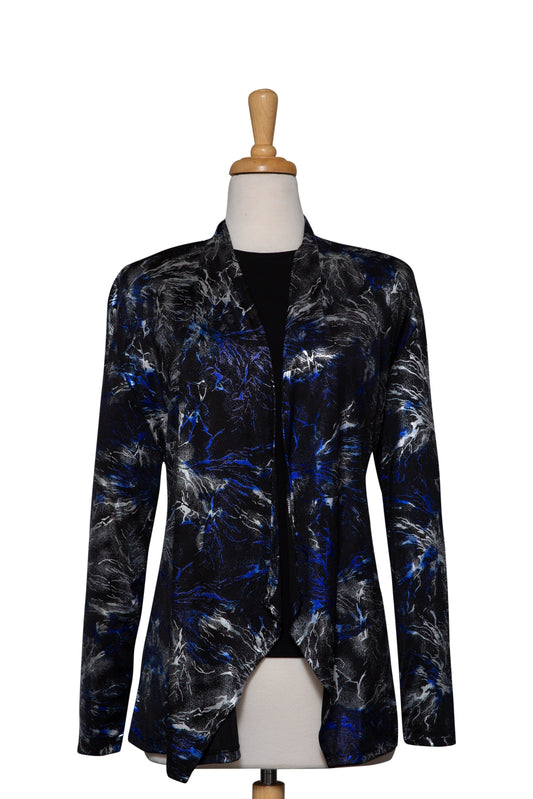 Plus Size Two Piece Black, Royal and Silver Metallic Fireworks Microfiber Shawl Collar  Set