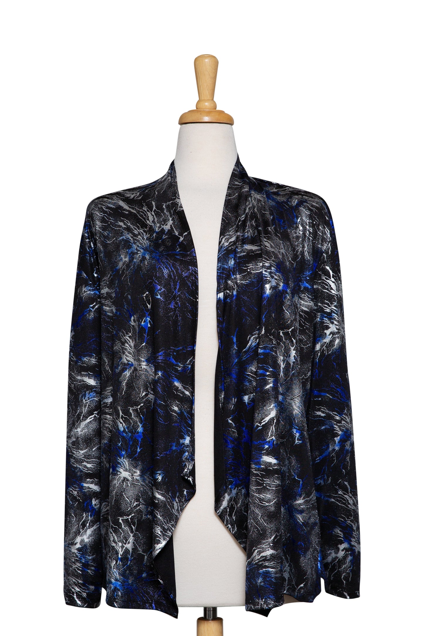Black, Royal and Silver Metallic Fireworks Microfiber Shawl Collar Jacket