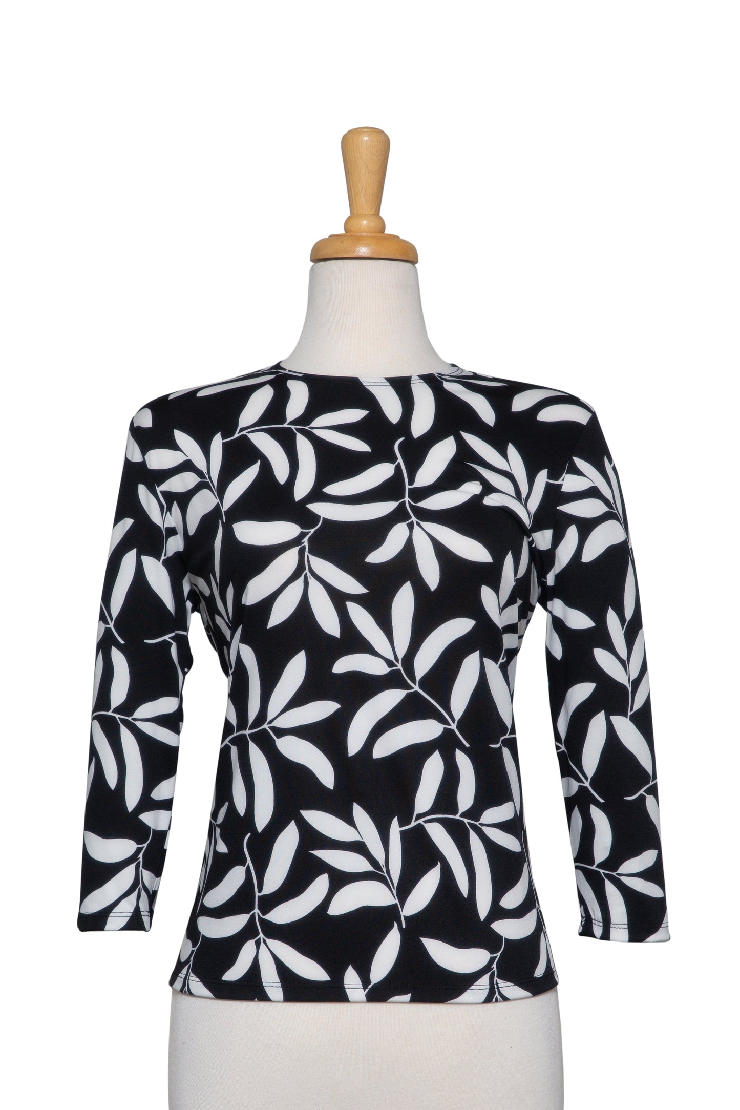 Black and White Leaves Microfiber 3/4 Sleeve Top