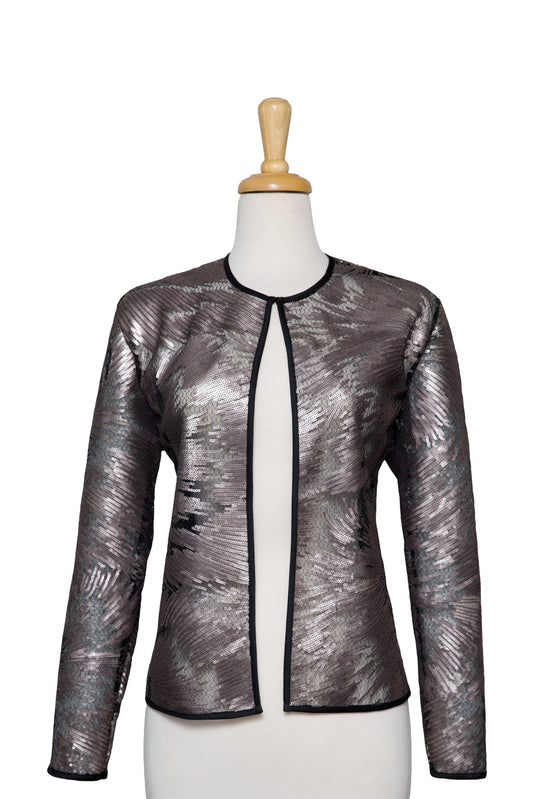 Taupe and Black Sequins Splash Lace  Jacket