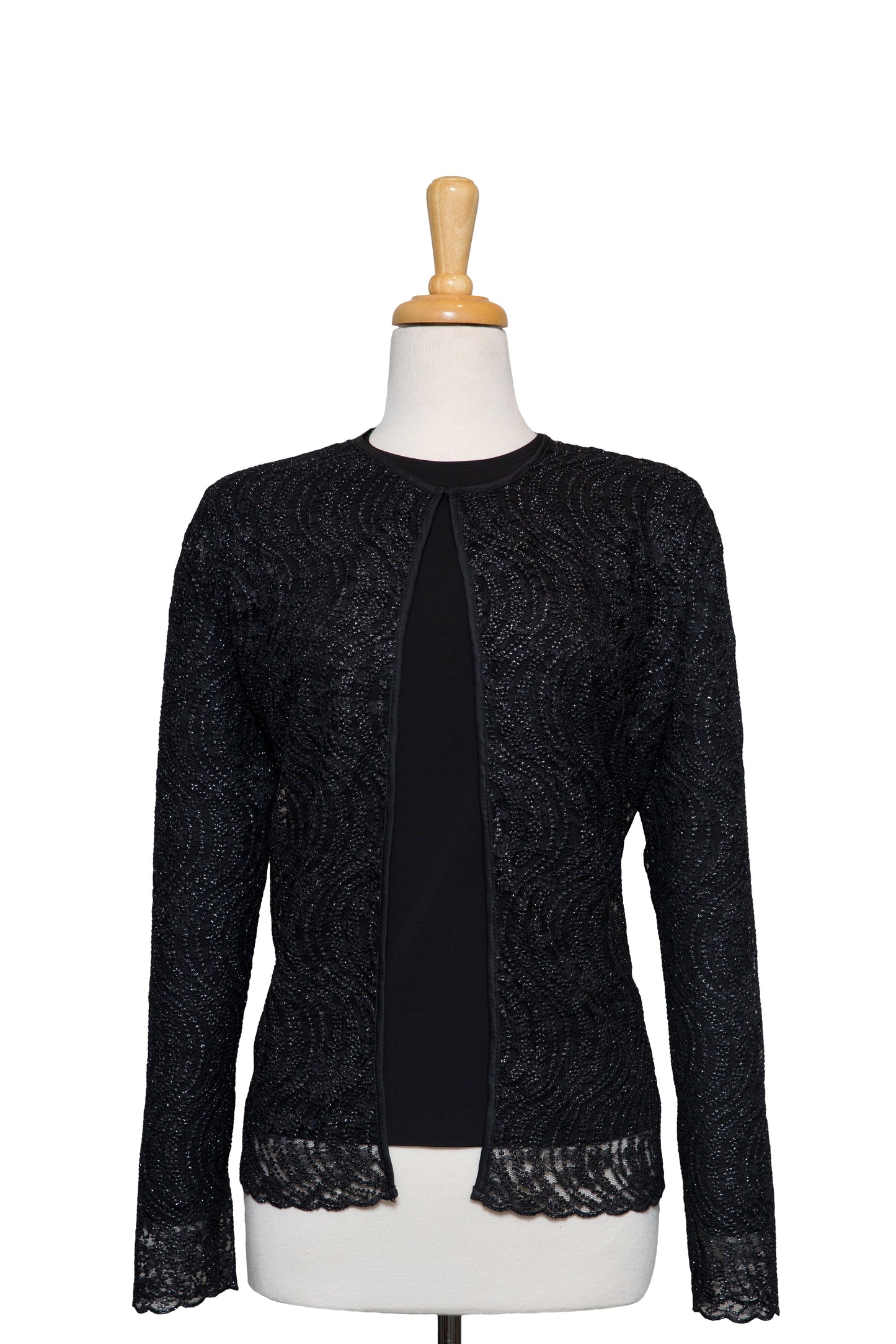Plus Size Two Piece Black and Silver Metallic Lace With Black Long Sleeve Top