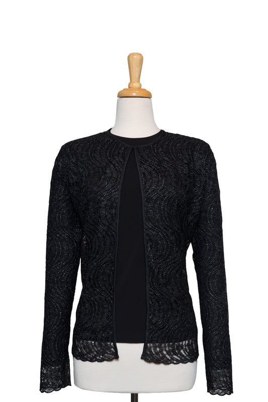 Plus Size Two Piece Black and Silver Metallic Lace With Black Long Sleeve Top