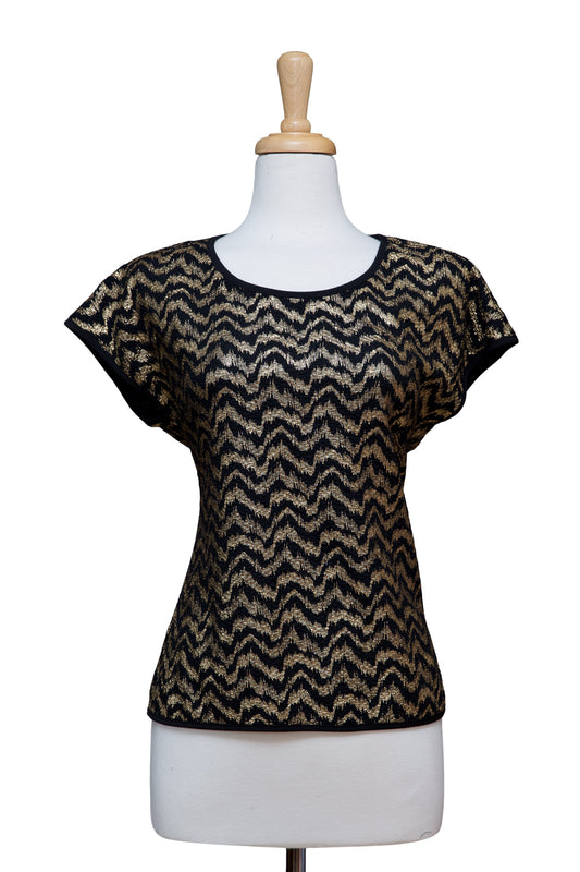 Plus Size Black and Gold Short Sleeve Top