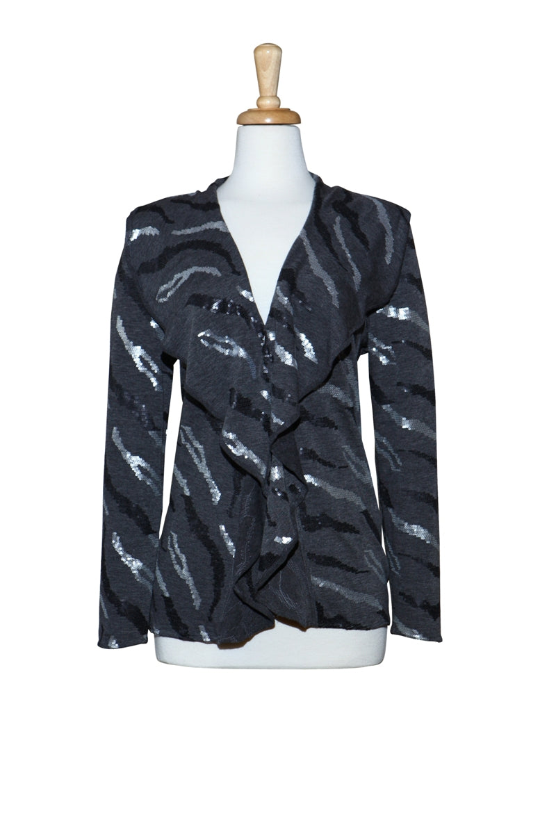 Plus Size Black & Grey Sequins Jacket
