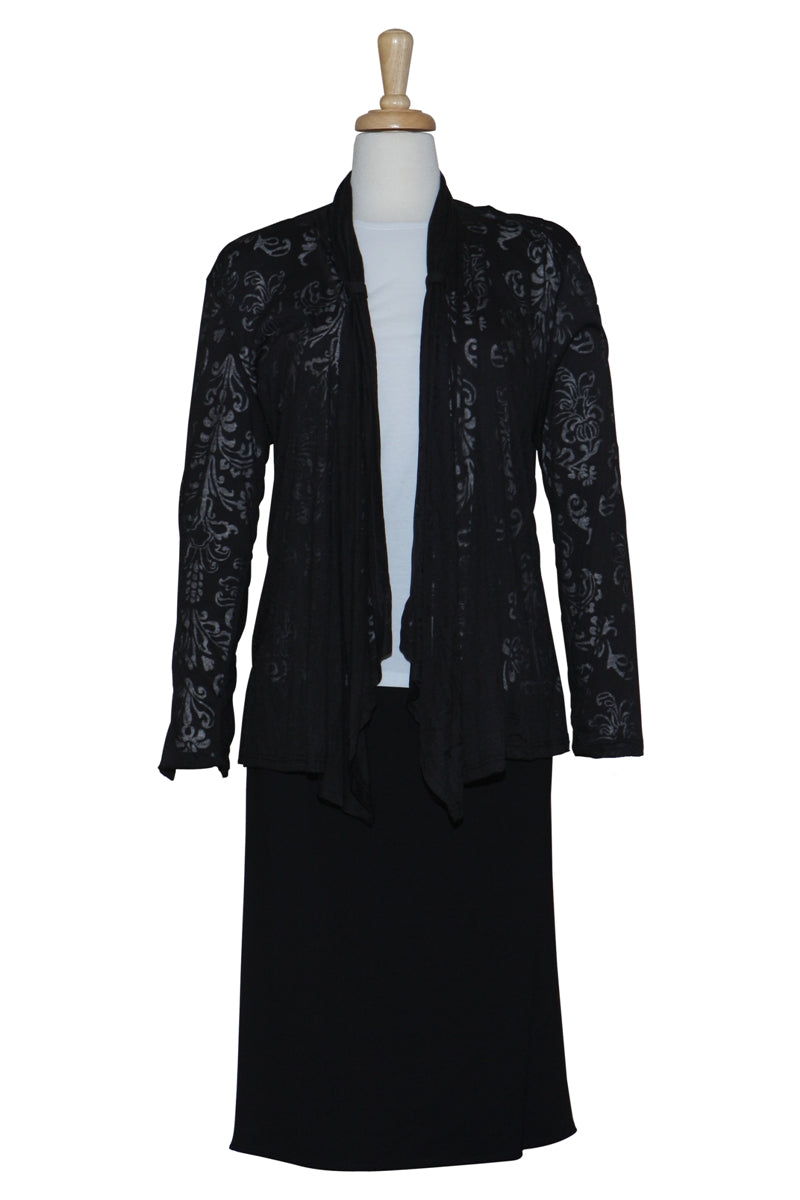 Plus Size Three Piece Black & White Burnout Shawl Collar Cotton Set