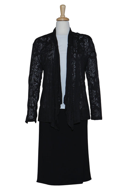 Plus Size Three Piece Black & White Burnout Shawl Collar Cotton Set