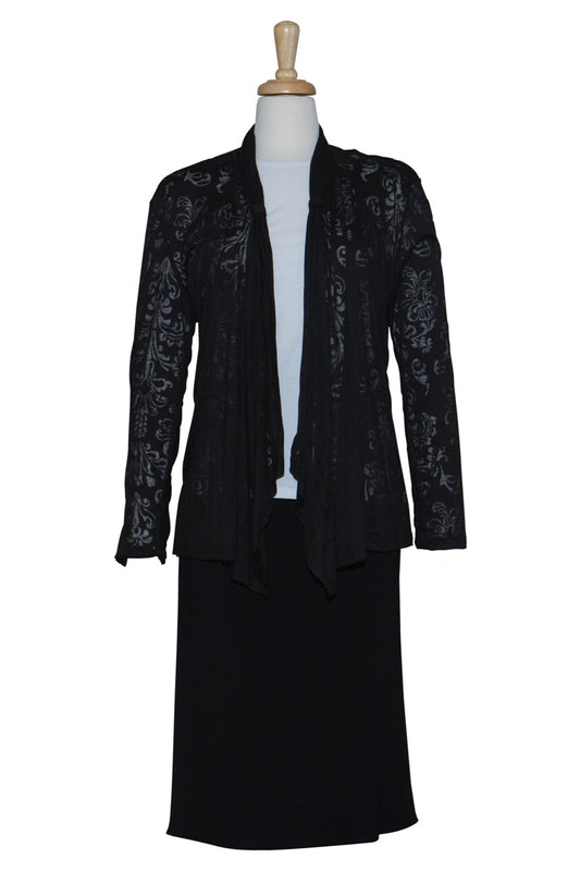 Plus Size Three Piece Black & White Burnout Shawl Collar Cotton Set