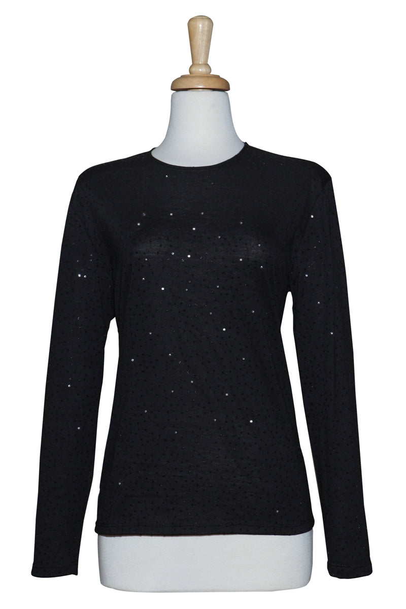 Black Sequins Cotton Top