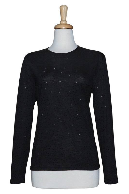 Black Sequins Cotton Top