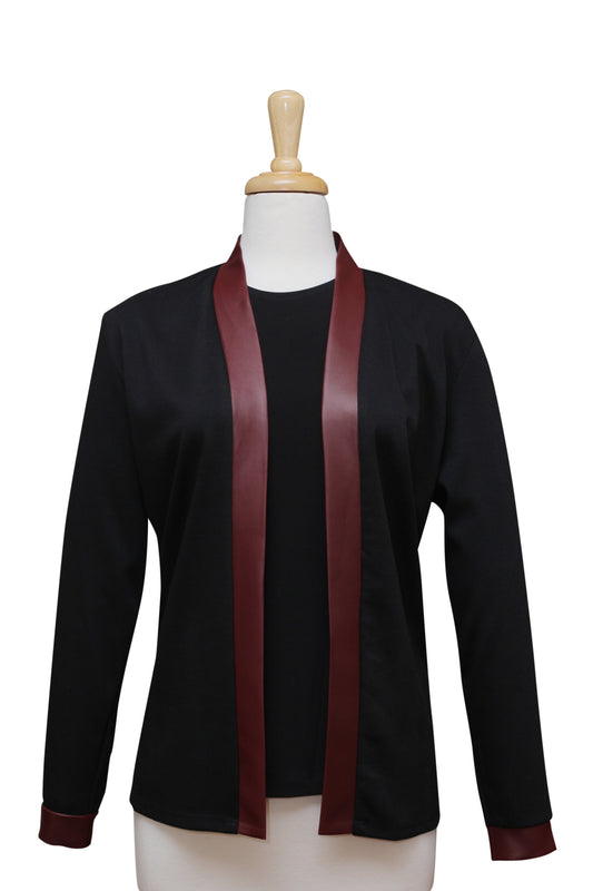 Two Piece Black Ponte Knit Set With Burgundy Leather Trim