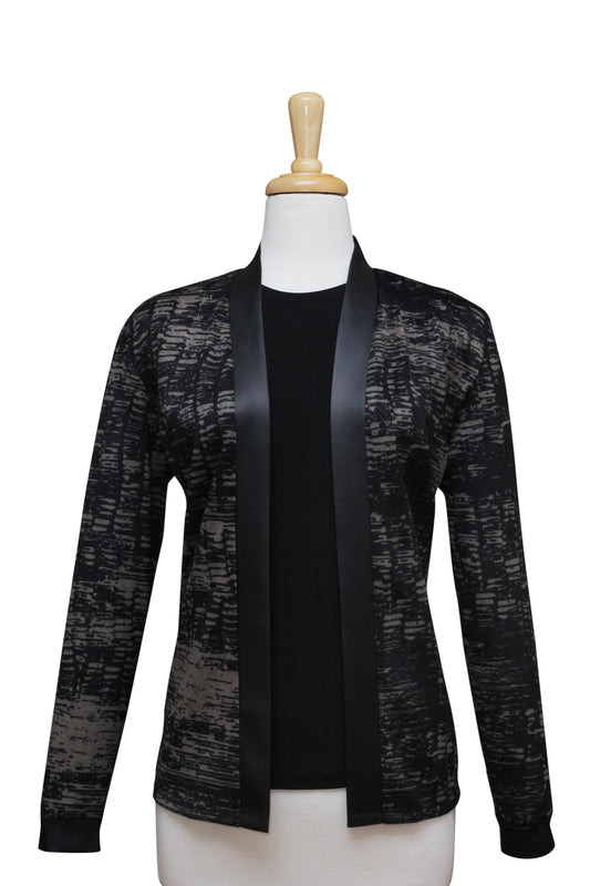 Two Piece Black and Taupe Knit Set With Leather Trim