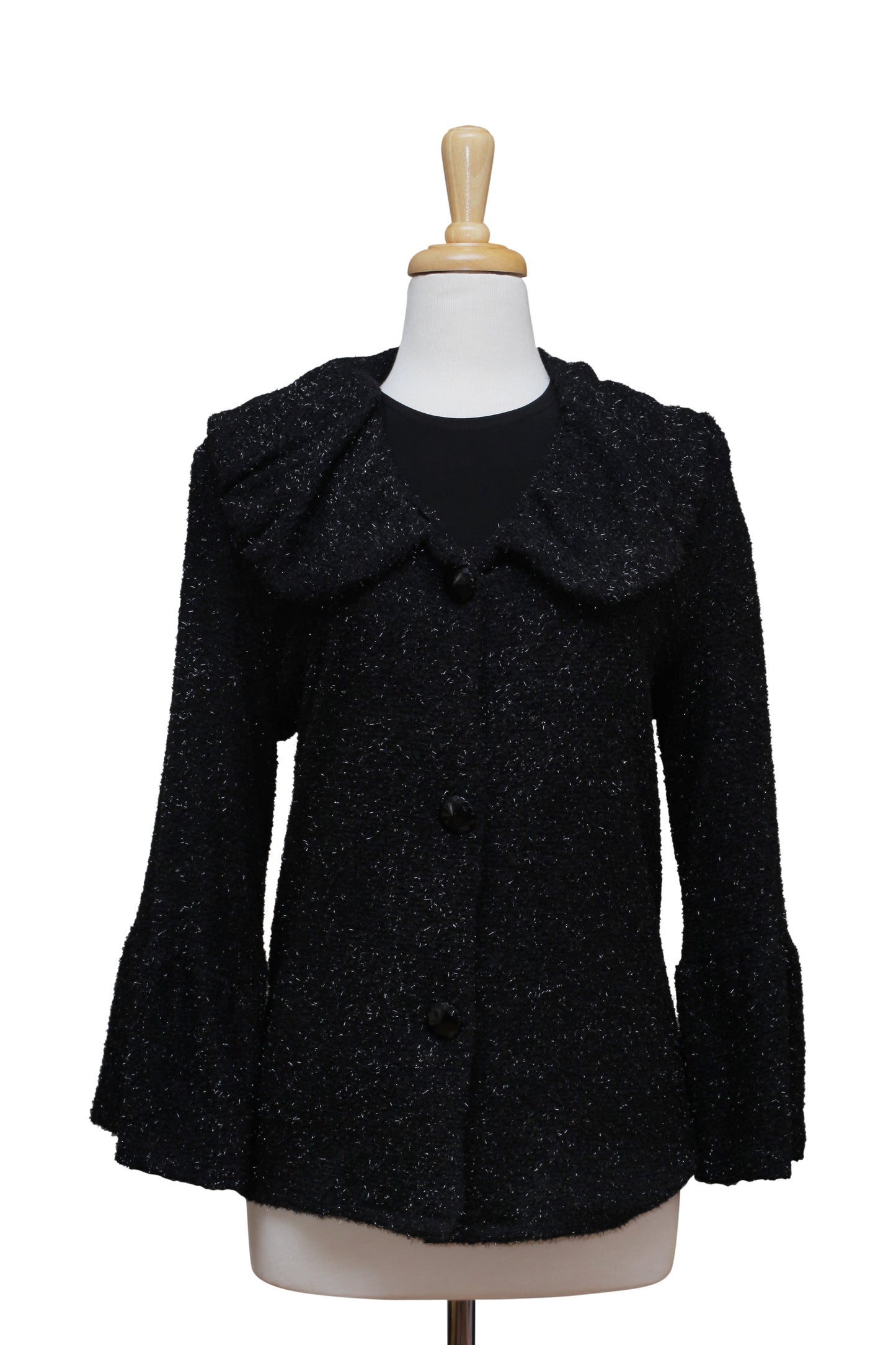 Two Piece Black Shimmer Knit Set With Bell Sleeve