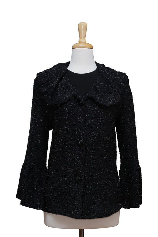 Two Piece Black Shimmer Knit Set With Bell Sleeve