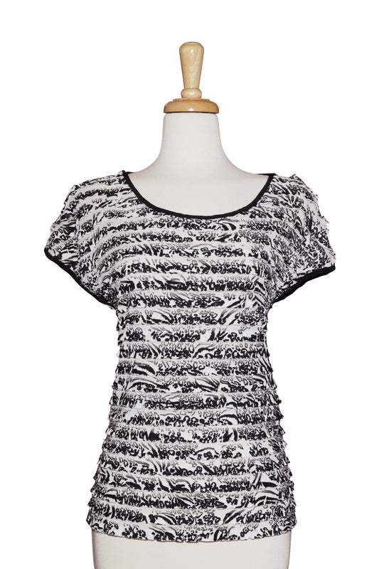 Black and White Ruffled Short Sleeve Top