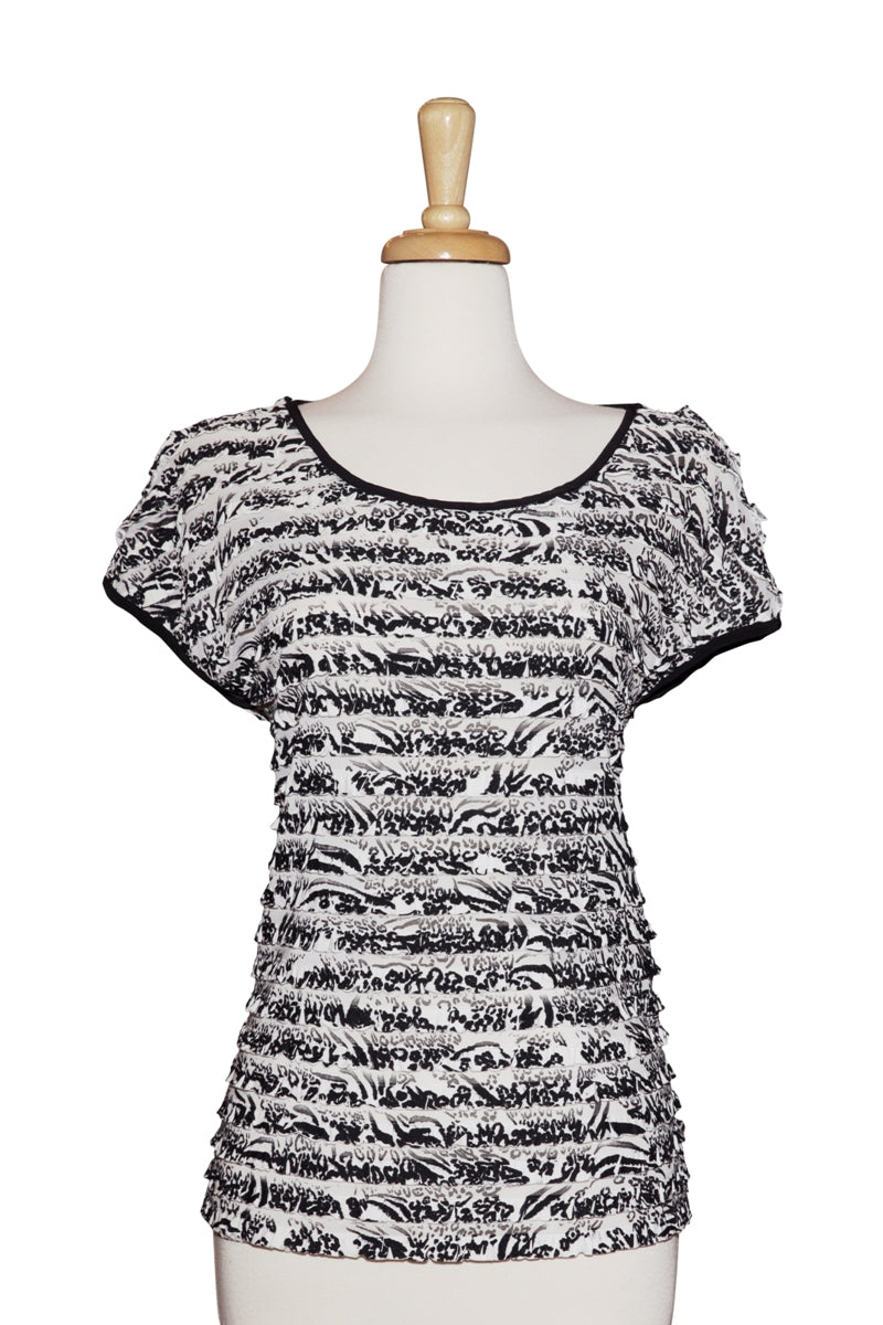 Plus Size Mocha Crinkled Pattern Short Sleeve Top