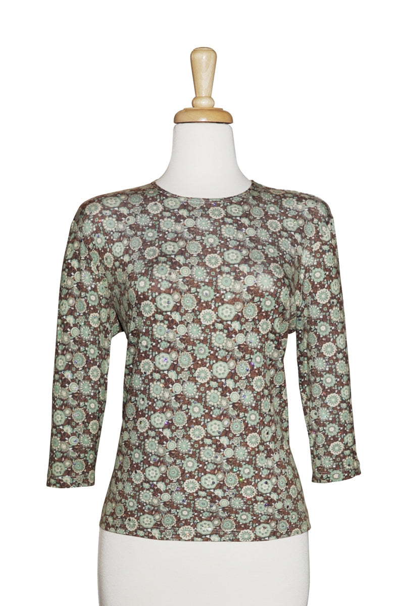 Black & Wine Zig Zag Cotton 3/4 Sleeve Top