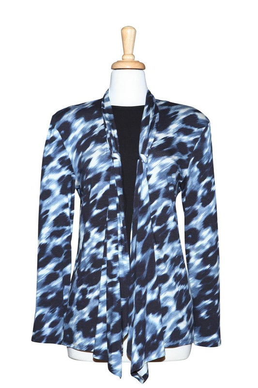Plus Size Two Piece Blue & Black Muted Cotton Shawl Collar Set