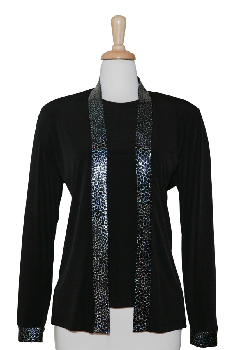 Two Piece Black & Silver Animal Trim Microfiber Set