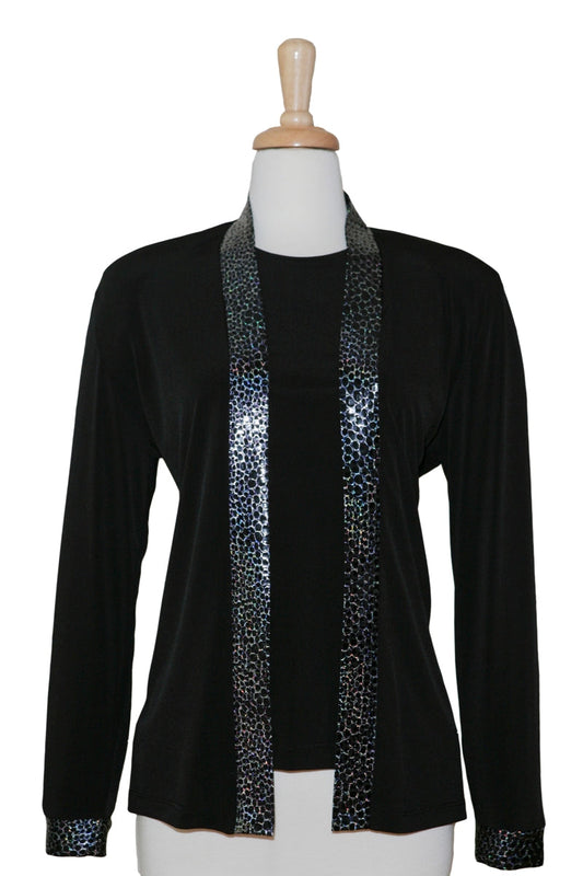 Two Piece Black & Silver Animal Trim Microfiber Set
