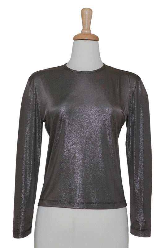 Plus Size Taupe & Silver Metallic Microfiber Top