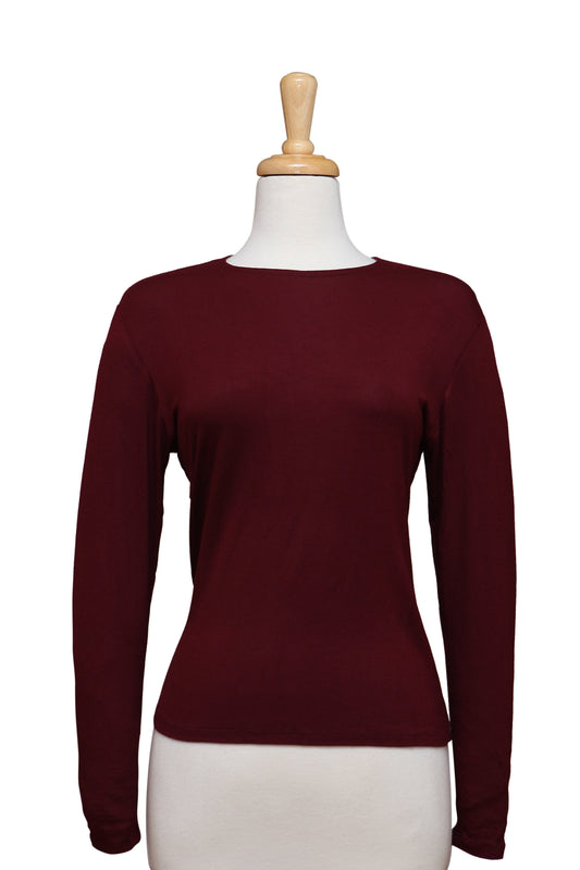 Plus Size Burgundy Long Sleeve Cotton Top