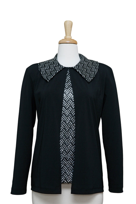 Plus Size Two Piece Black & Silver Sequins Matte Jersey Set