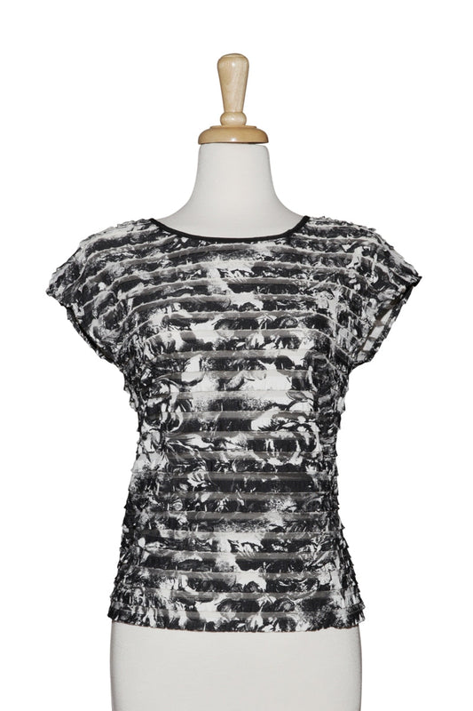 Black Ivory Floral Ruffled Short Sleeve Top