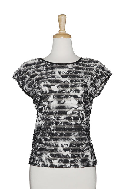 Plus Size Black Sequins Ruffled Short Sleeve With Long Sleeve Microfiber Top