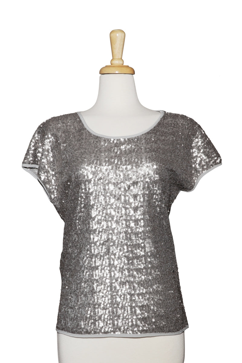 Plus Size Champagne Sequins Short Sleeve Top