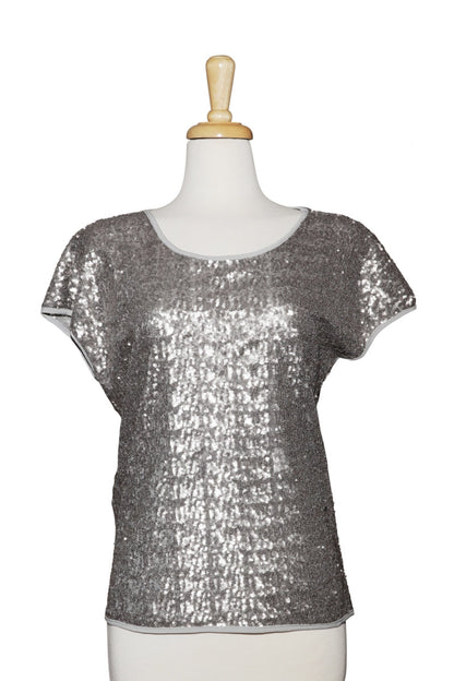 Plus Size Champagne Sequins Short Sleeve Top