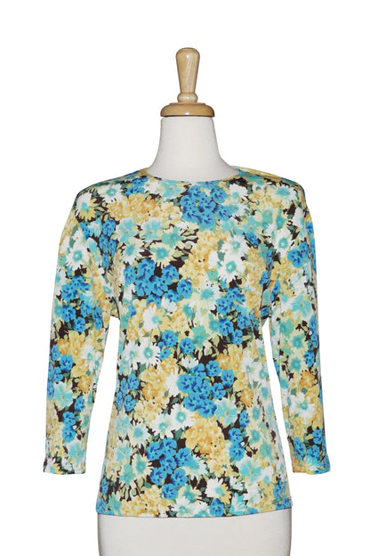 Pink & Taupe Floral Microfiber 3/4 Sleeve Top
