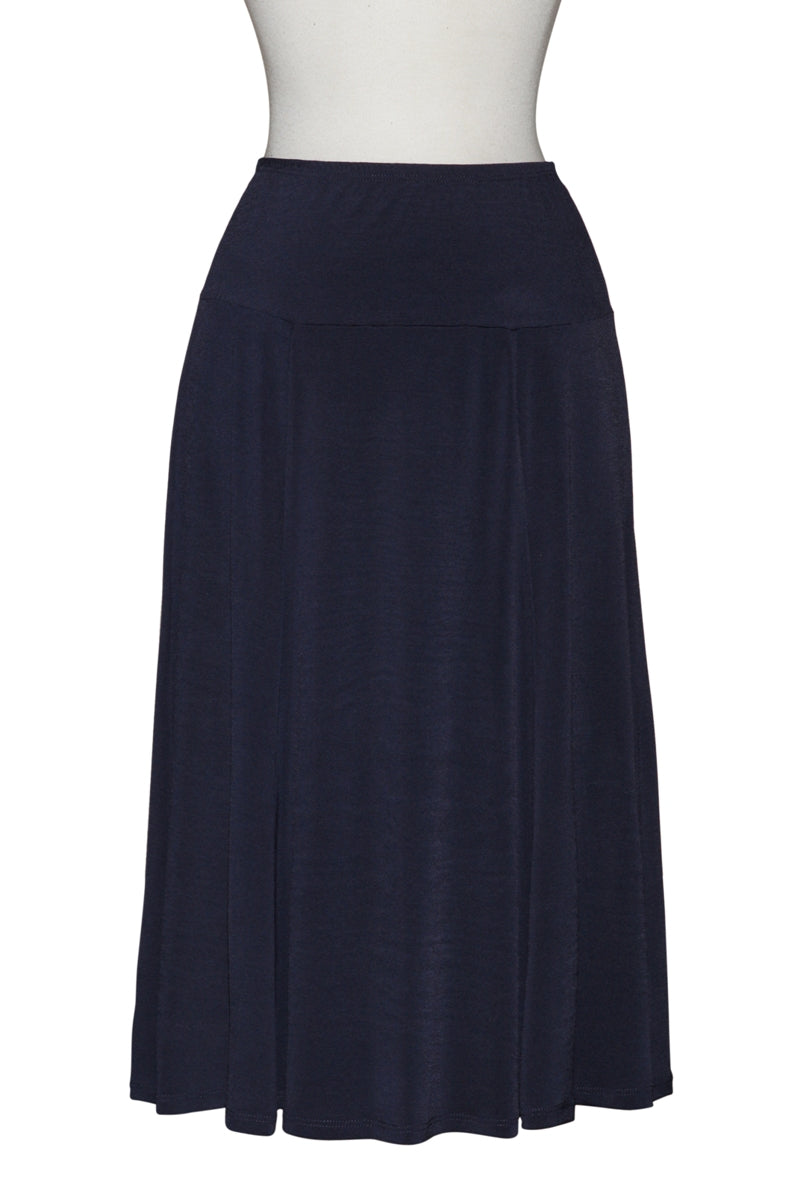 Navy A-Line Matte Jersey Mid-Length Skirt
