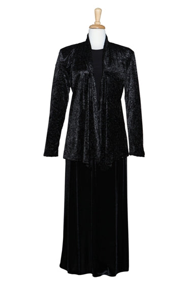 Plus Size Three Piece Black Cut Velvet  Shawl Collar Set