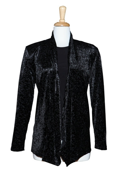 Plus Size Two Piece Black Cut Velvet  Shawl Collar Set