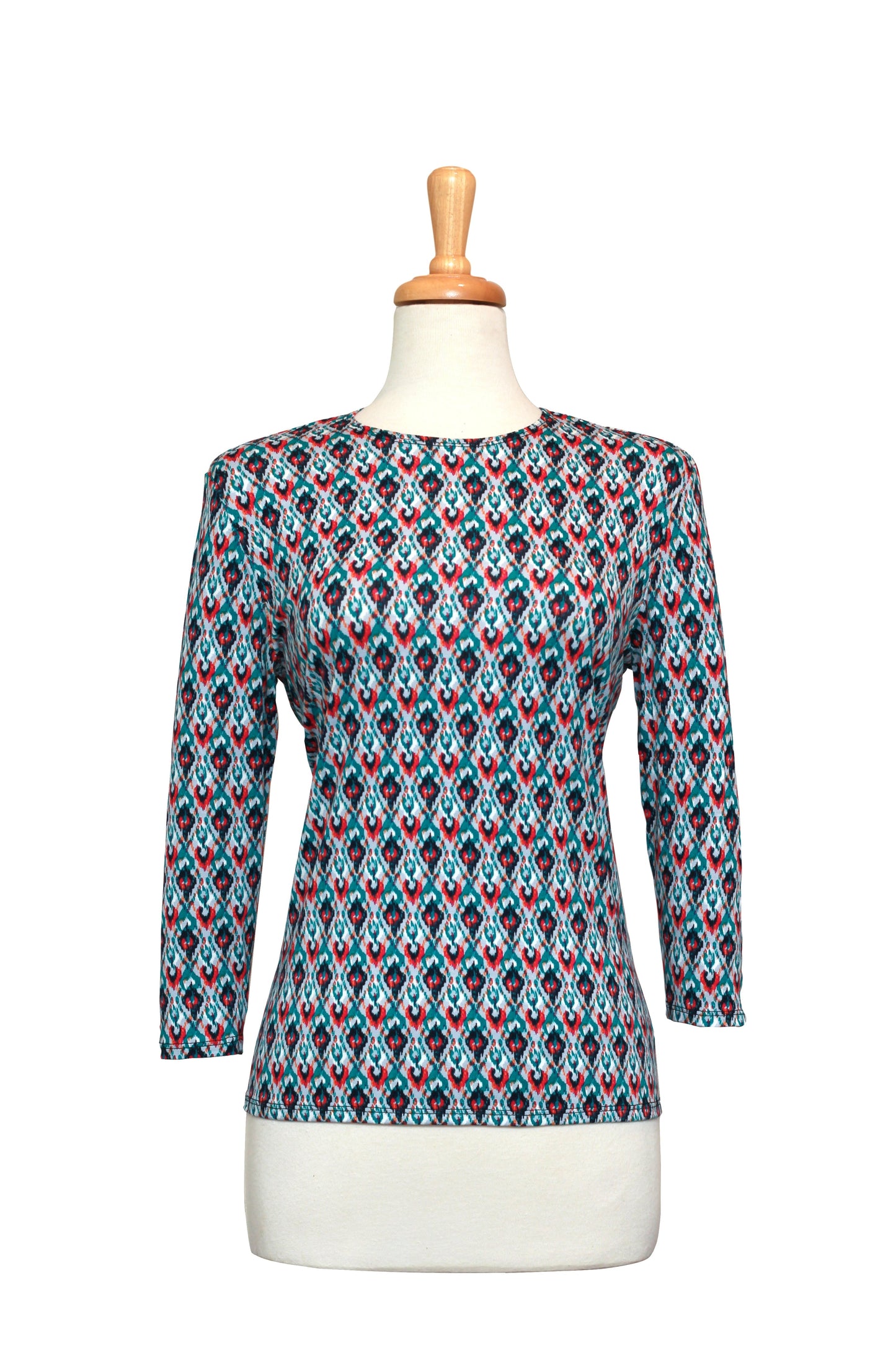 Plus Size Teal and Red Torches Cotton 3/4 Sleeve Top