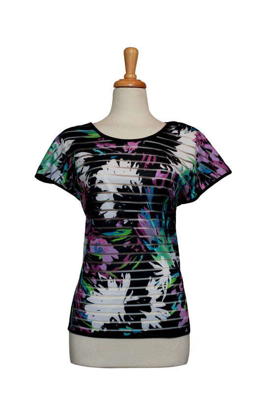 Plus Size Multi Color Tropical Short Sleeve Top