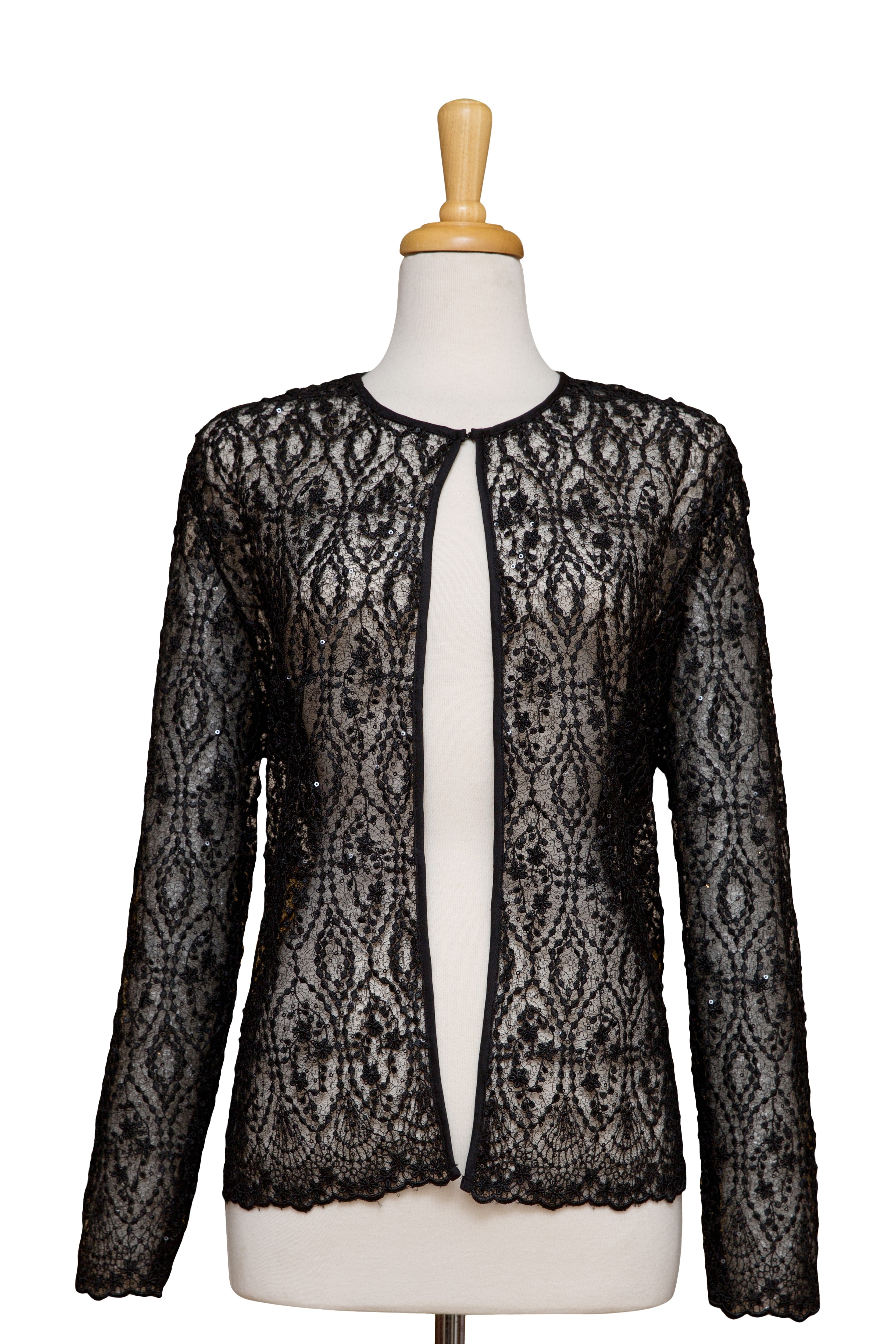 Black Embroidered Floral Lace  Jacket With Dispersed Sequins