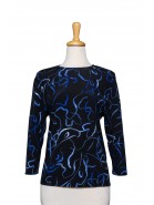 Plus Size Black and Shades of Blue Ribbon Microfiber 3/4 Sleeve Top 