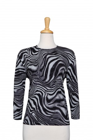 Shades of Grey and Black Waves Cotton 3/4 Sleeve Top 